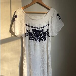 Exist Embroidered Floral Smocked Mini Dress Medium Boho Festival Cottage Scandi